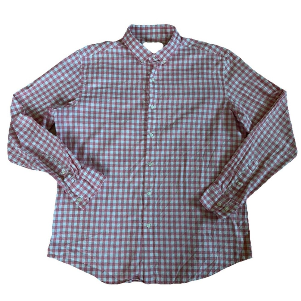 Massimo Dutti‎ Pink White Gingham  Shirt Men’s XL Italian Fabric Long Sleeve